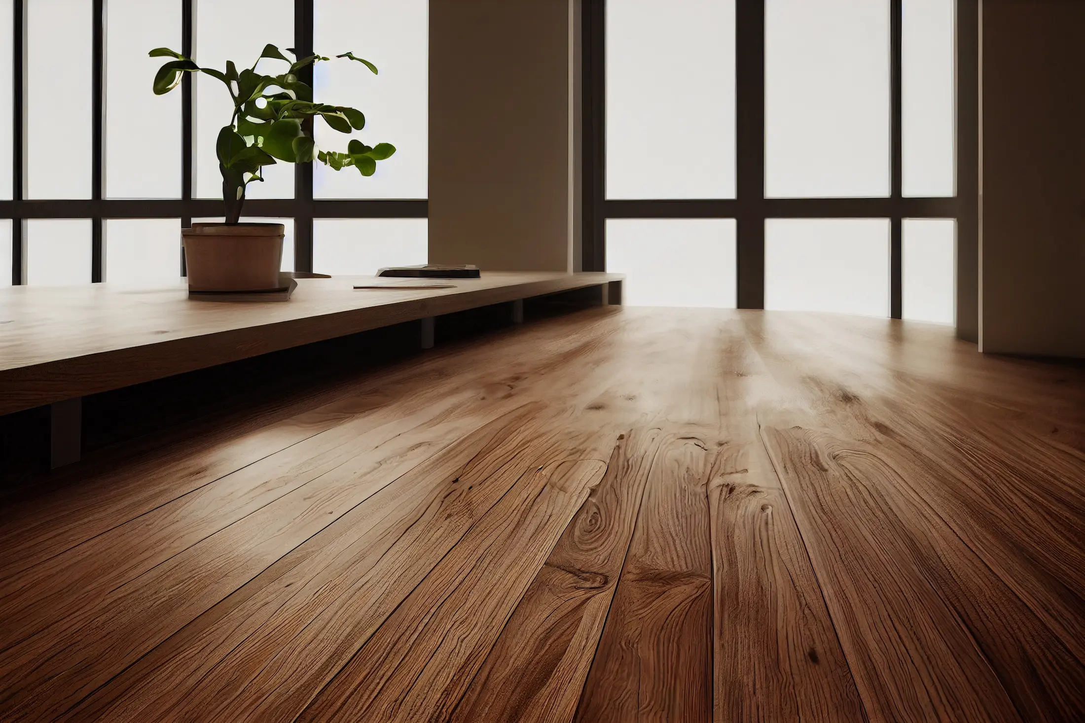 Empty wood table and blurred light table in shoppi